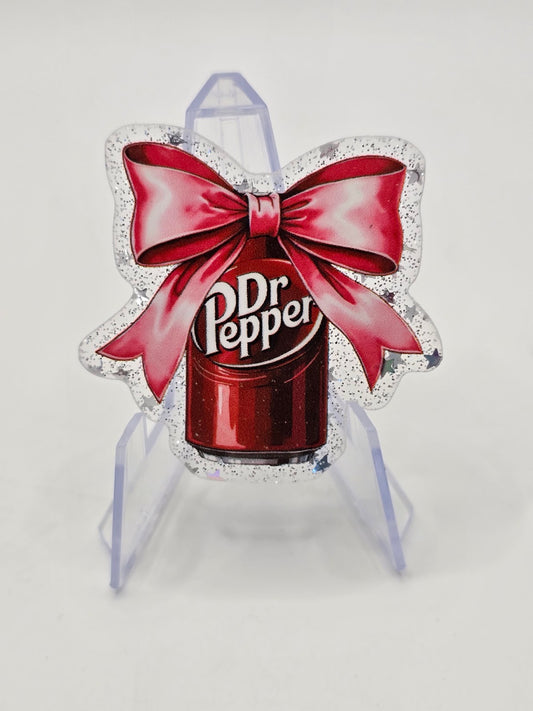 Acrylic Glitter Flatbacks- Dr. Pepper With Bow