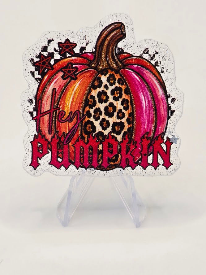 Acrylic Glitter Flatbacks - Hey Pumpkin