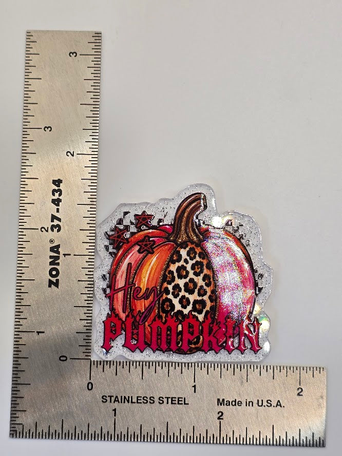 Acrylic Glitter Flatbacks - Hey Pumpkin
