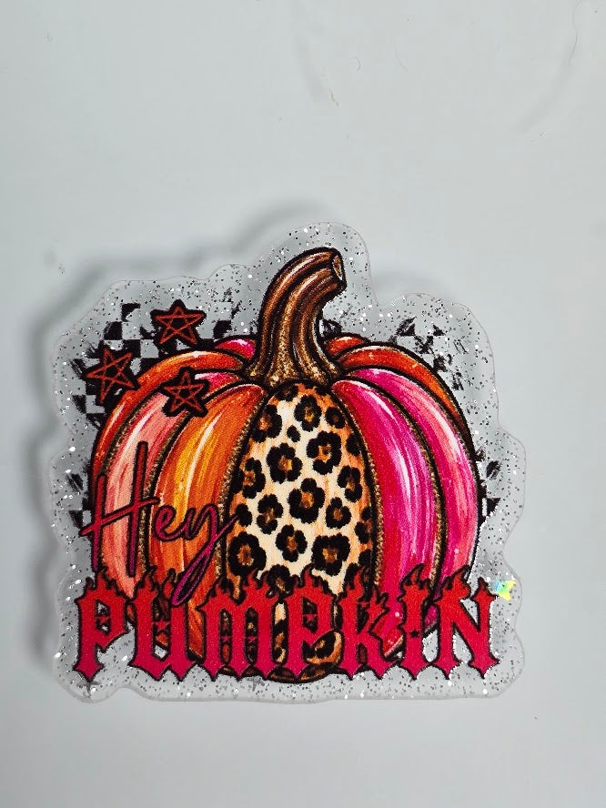 Acrylic Glitter Flatbacks - Hey Pumpkin