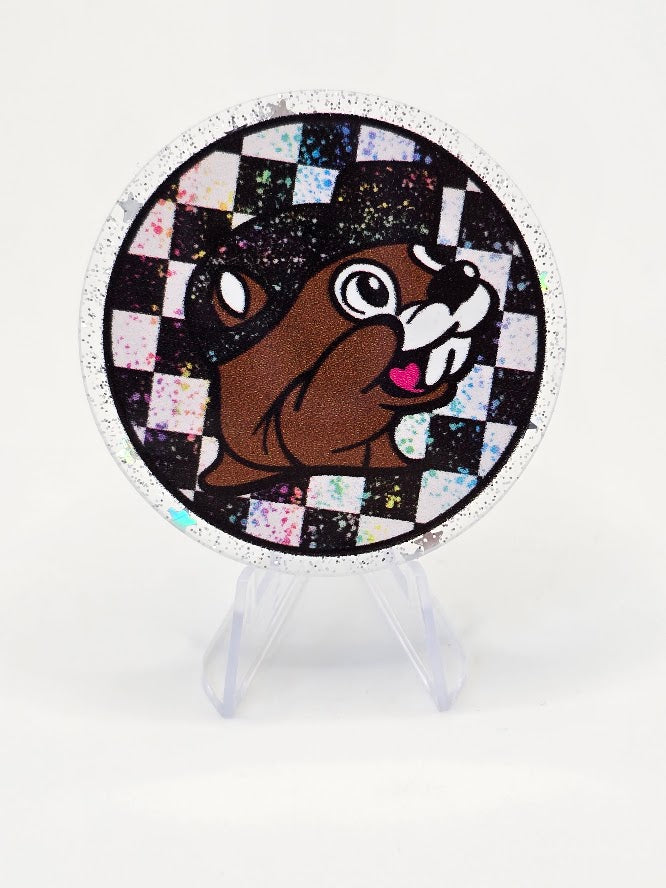 Acrylic Glitter Flatbacks - Checkered Bucee's