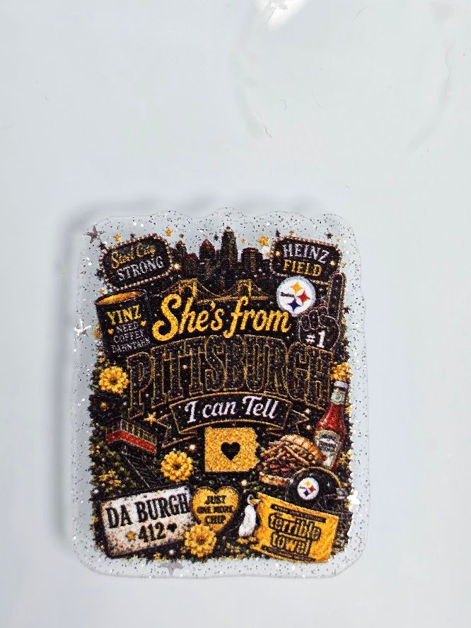 Acrylic Glitter Flatbacks - She's From Pittsburgh I Can Tell