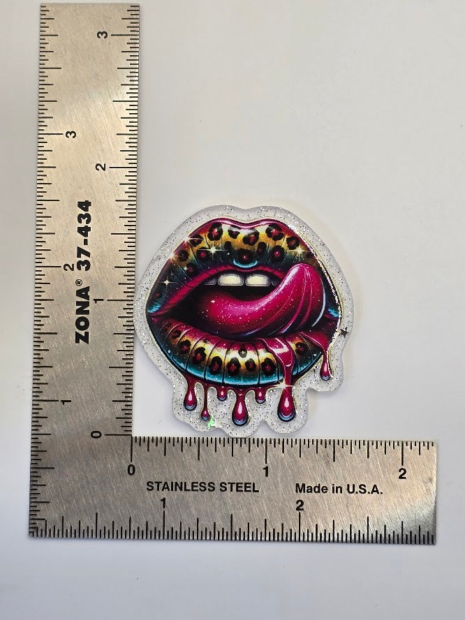 Acrylic Glitter Flatbacks - Leopard Lips