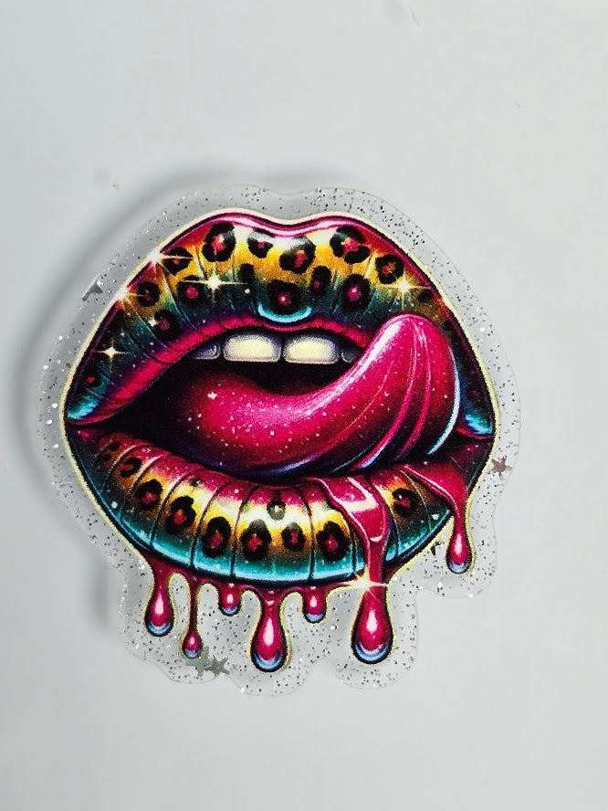 Acrylic Glitter Flatbacks - Leopard Lips