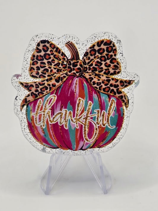 Acrylic Glitter Flatbacks - Thankful Pumpkin