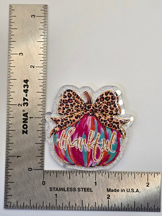 Acrylic Glitter Flatbacks - Thankful Pumpkin