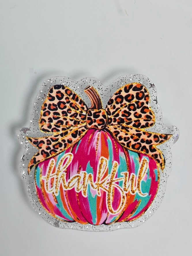Acrylic Glitter Flatbacks - Thankful Pumpkin