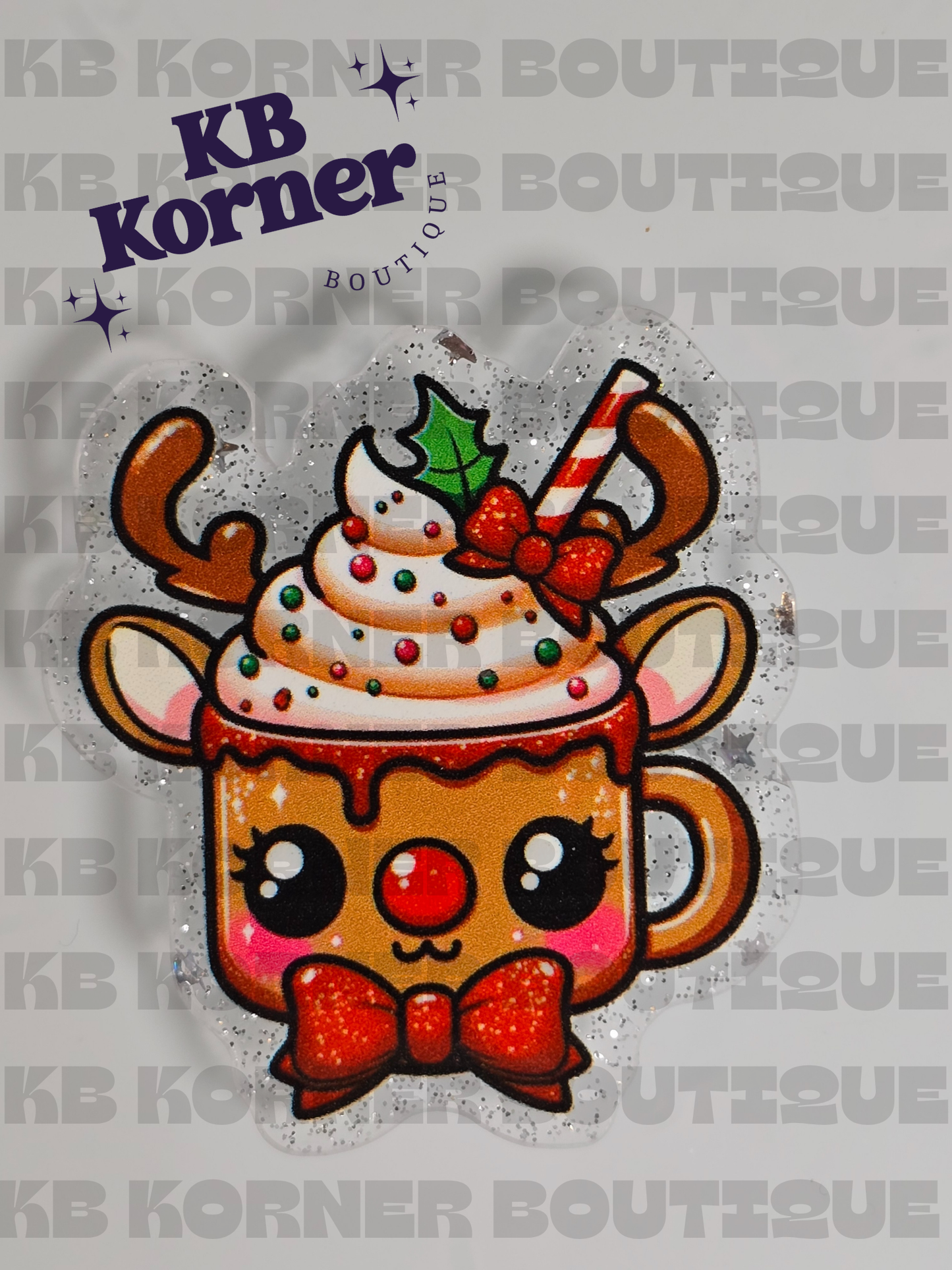 Acrylic Glitter Flatbacks - Reindeer Hot Chocolate
