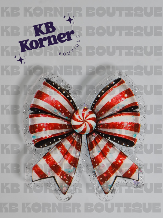 Acrylic Glitter Flatbacks - Candy Cane Bowtie