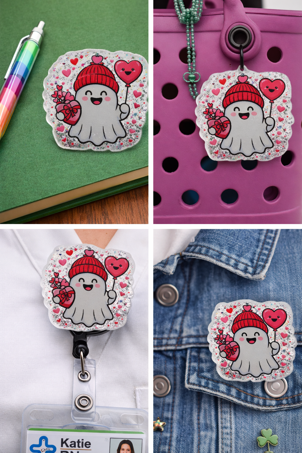 Acrylic Glitter Flatback-V-Day Ghosty