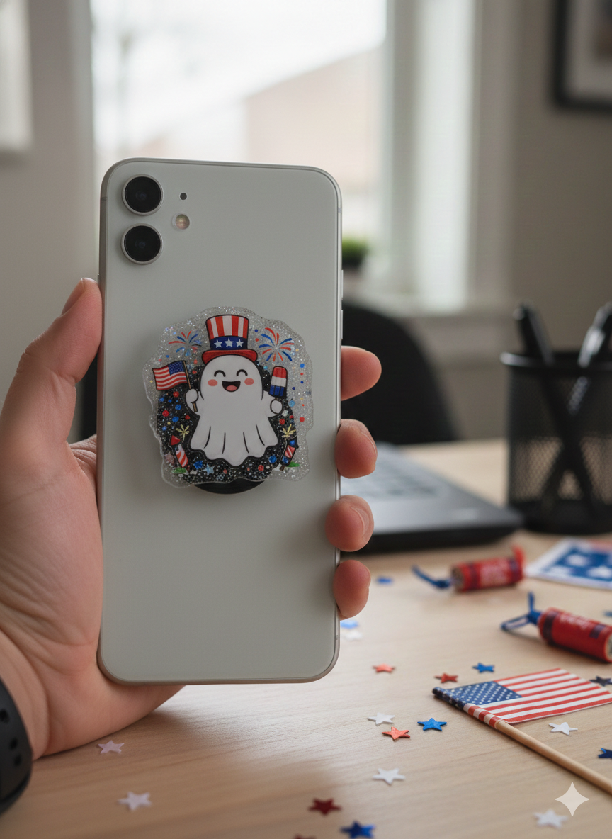 Acrylic Glitter Flatback-Red White and Blue Ghosty
