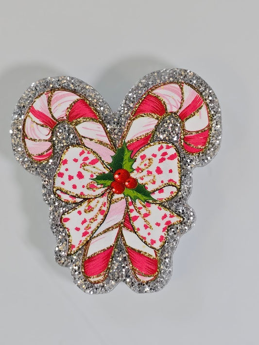 Acrylic Glitter Flatbacks - Candy Cane