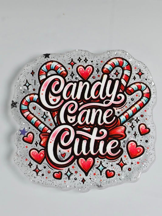 Acrylic Glitter Flatbacks - Candy Cane Cutie