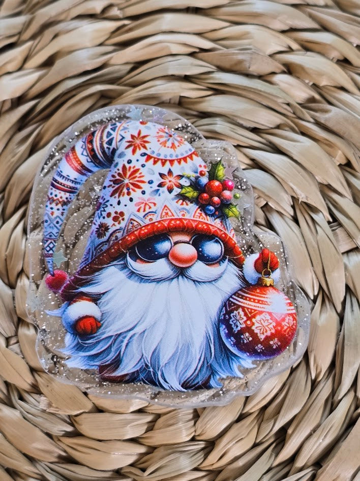 Acrylic Glitter Flatbacks - Christmas Gnome