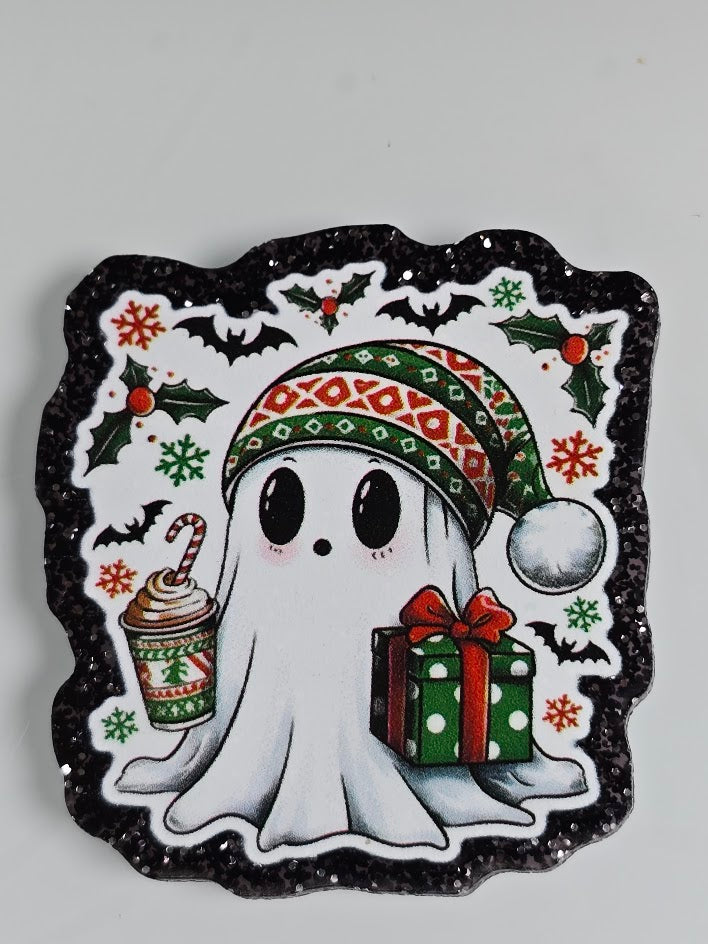 Acrylic Glitter Flatbacks - Christmas Ghost