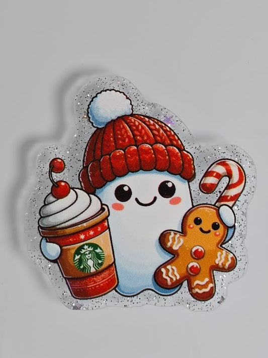 Acrylic Glitter Flatbacks - Christmas Ghost