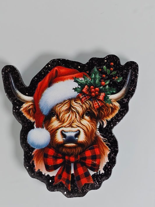 Acrylic Glitter Flatbacks - Christmas Heifer