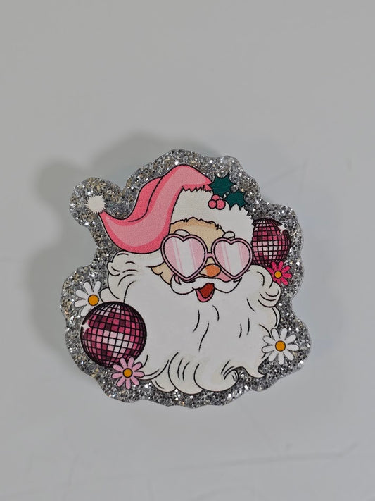 Acrylic Glitter Flatbacks - Disco Santa