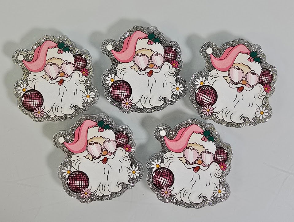 Acrylic Glitter Flatbacks - Disco Santa