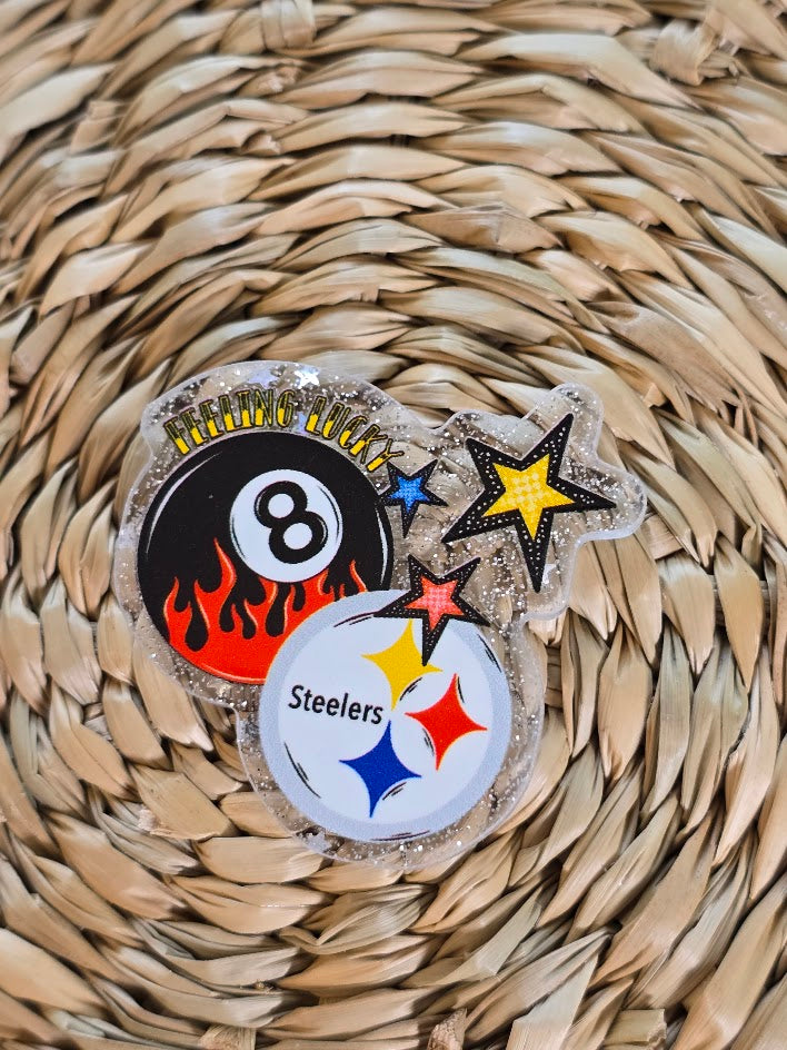 Acrylic Glitter Flatbacks - Feeling Lucky Steelers