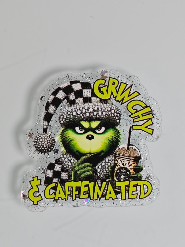 Acrylic Glitter Flatbacks - Grinchy And Caffeinated