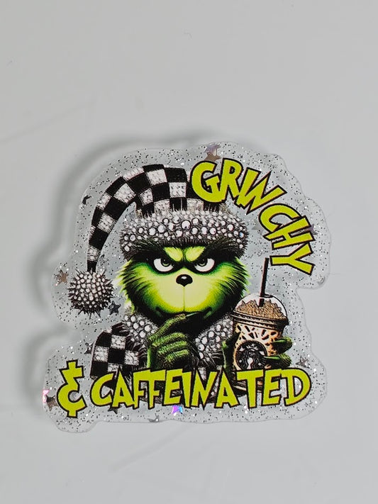Acrylic Glitter Flatbacks - Grinchy And Caffeinated
