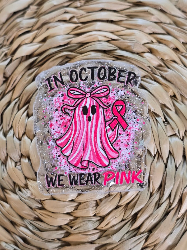 Acrylic Glitter Flatbacks - In October We Wear Pink