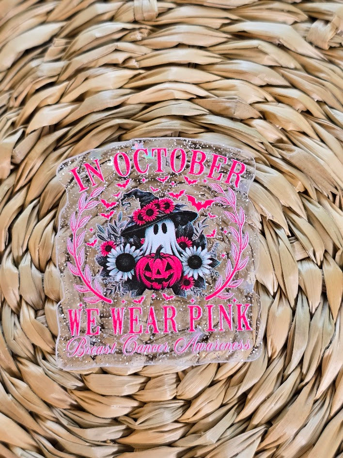 Acrylic Glitter Flatbacks - In October We Wear Pink