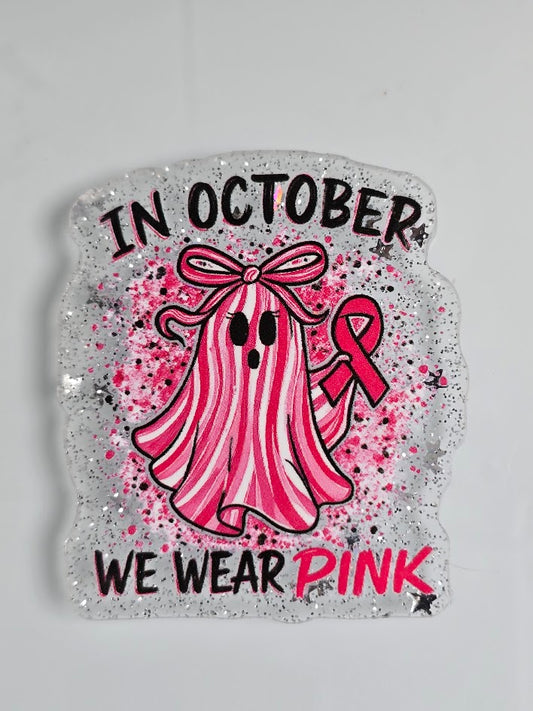 Acrylic Glitter Flatbacks - In October We Wear Pink