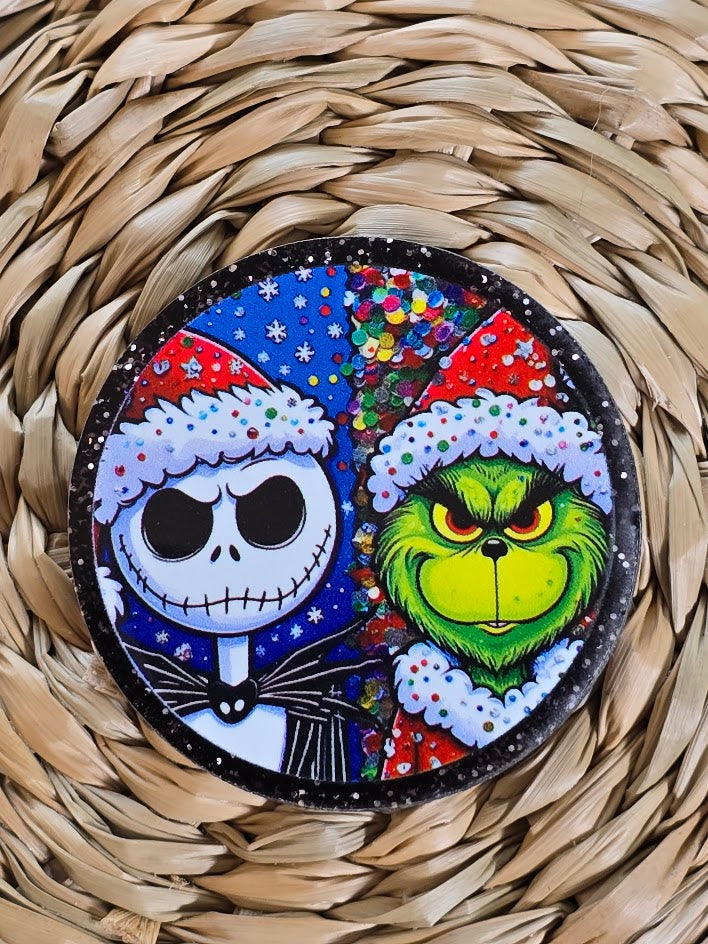 Acrylic Glitter Flatbacks - Jack And Grinch