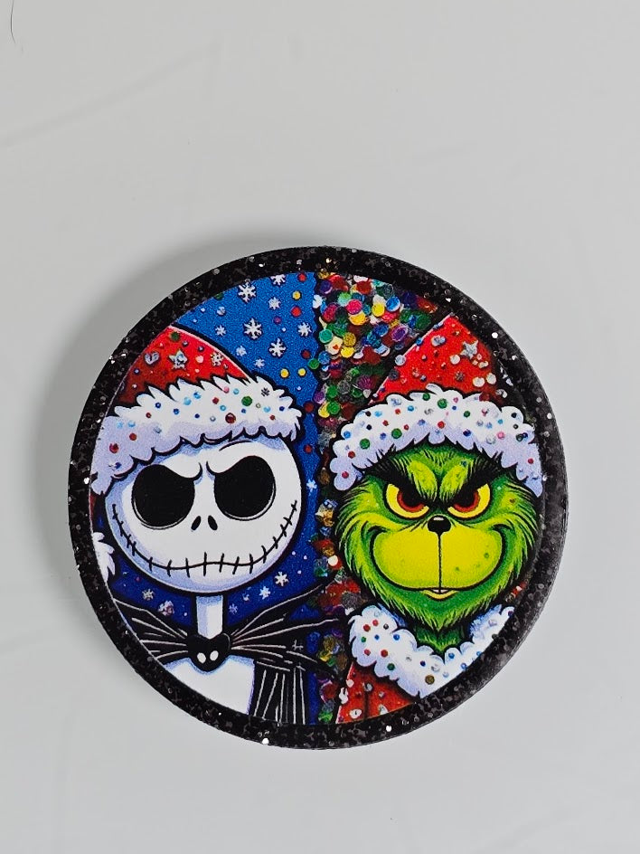 Acrylic Glitter Flatbacks - Jack And Grinch