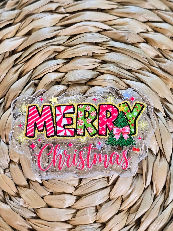Acrylic Glitter Flatbacks - Merry Christmas