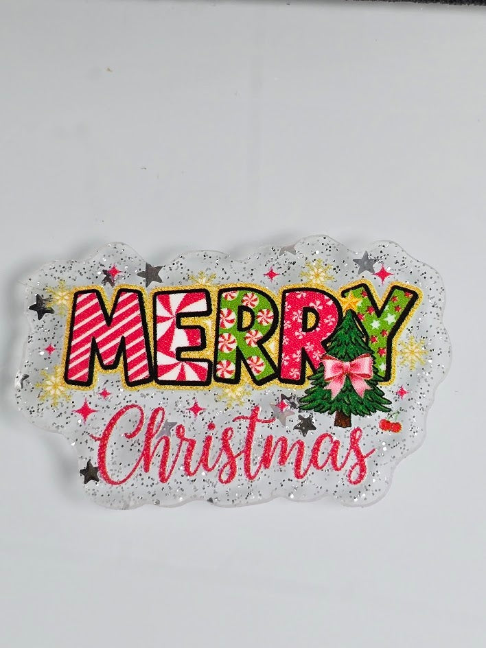 Acrylic Glitter Flatbacks - Merry Christmas