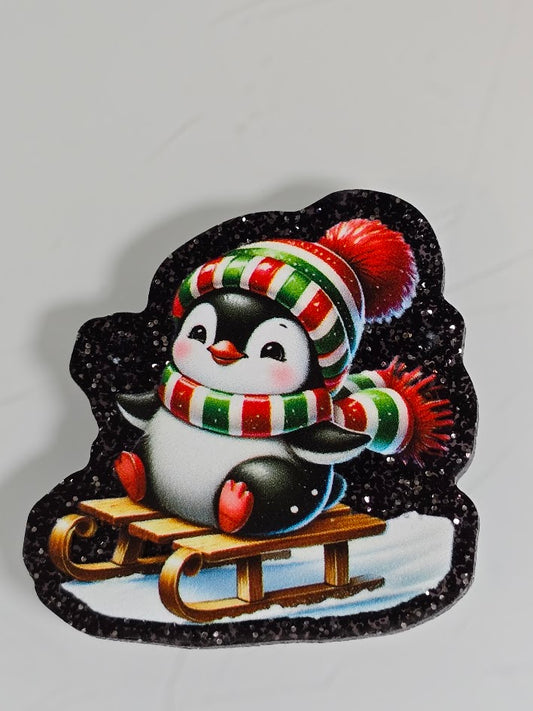 Acrylic Glitter Flatbacks - Christmas Penguin