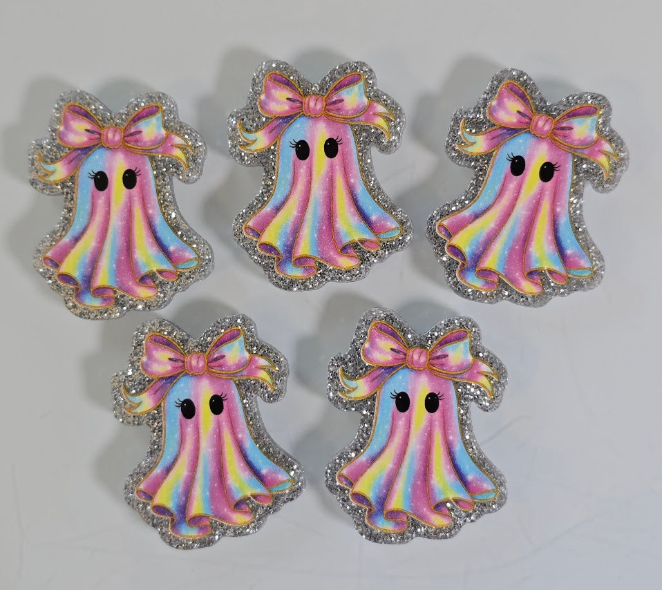Acrylic Glitter Flatbacks - Pink Ghost