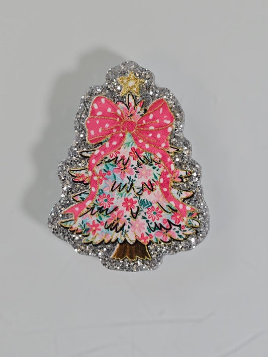 Acrylic Glitter Flatbacks - Pink Christmas Tree