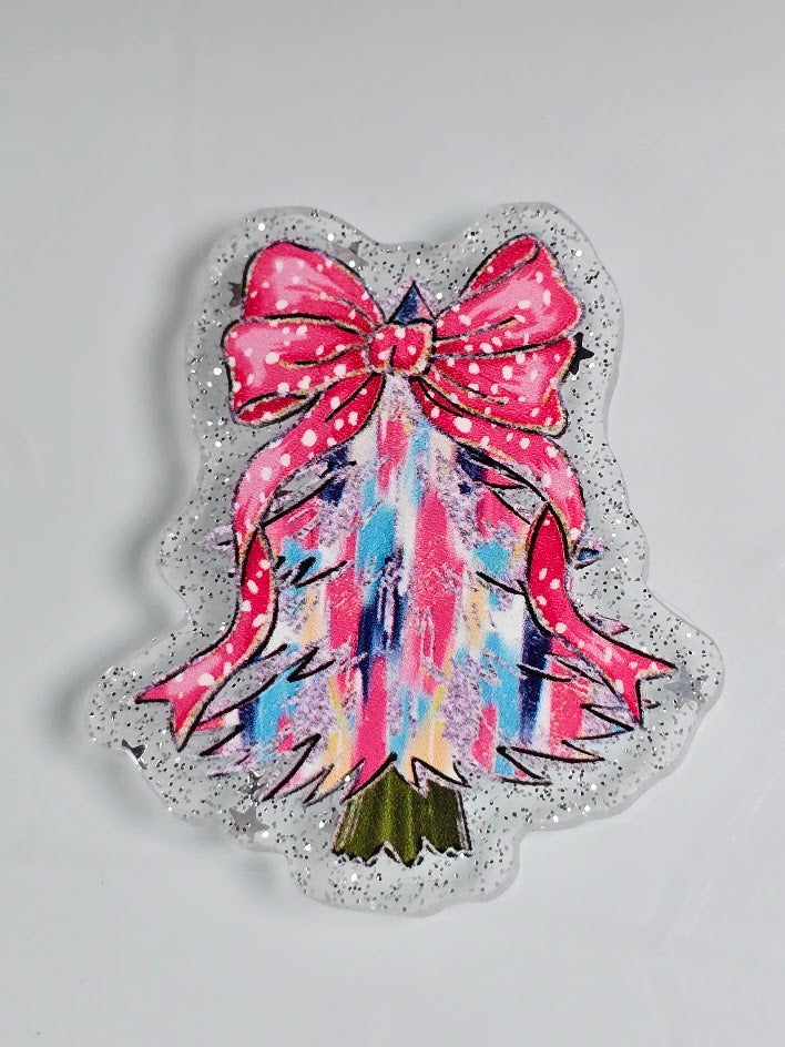 Acrylic Glitter Flatbacks - Pink Christmas Tree