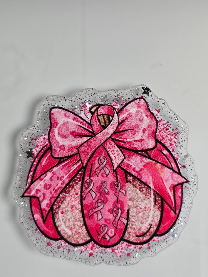 Acrylic Glitter Flatbacks - Breast Cancer Awarness Pumpkin