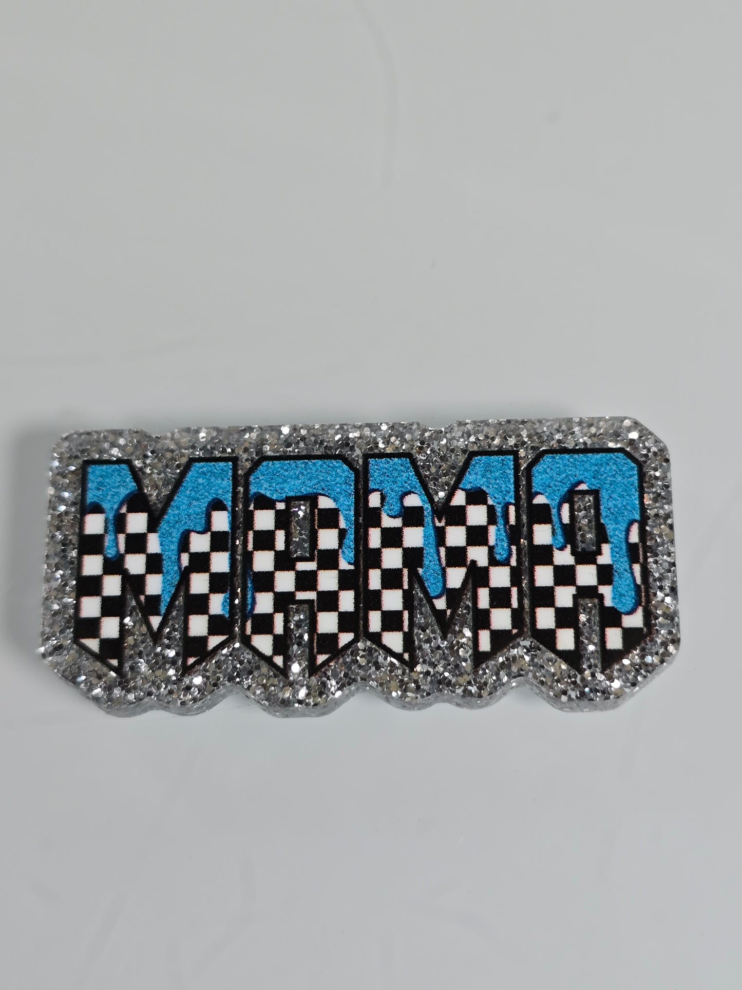 Acrylic Glitter Flatbacks-Mama Checkered