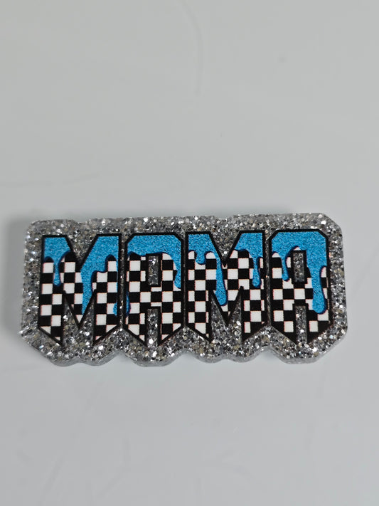 Acrylic Glitter Flatbacks-Mama Checkered