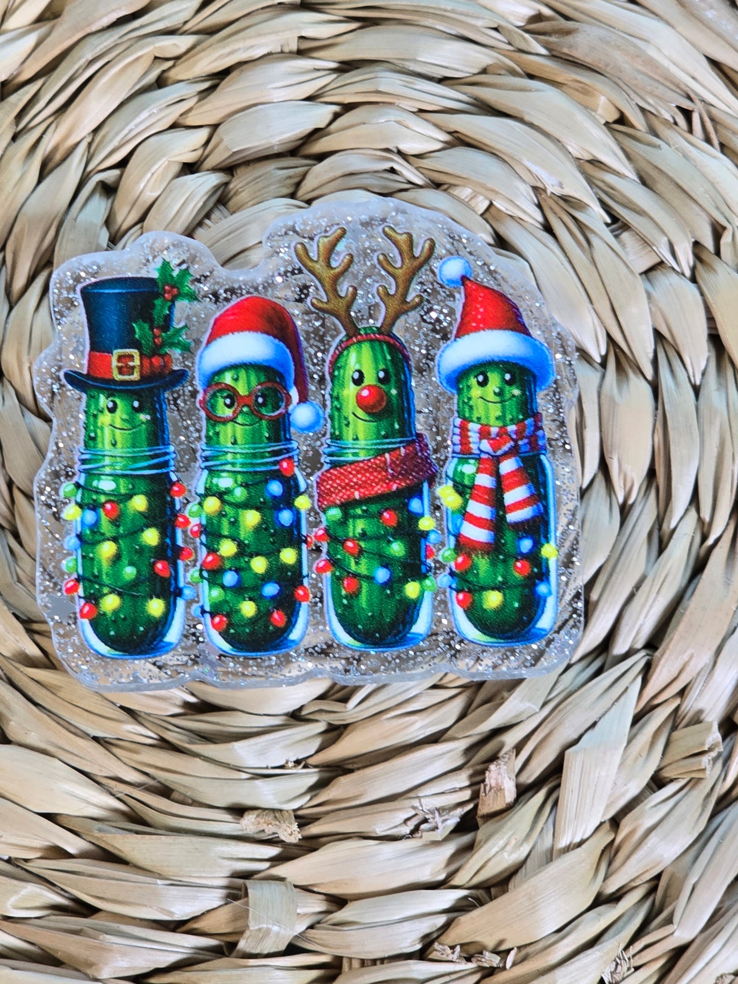Acrylic Glitter Flatbacks- Christmas Pickles