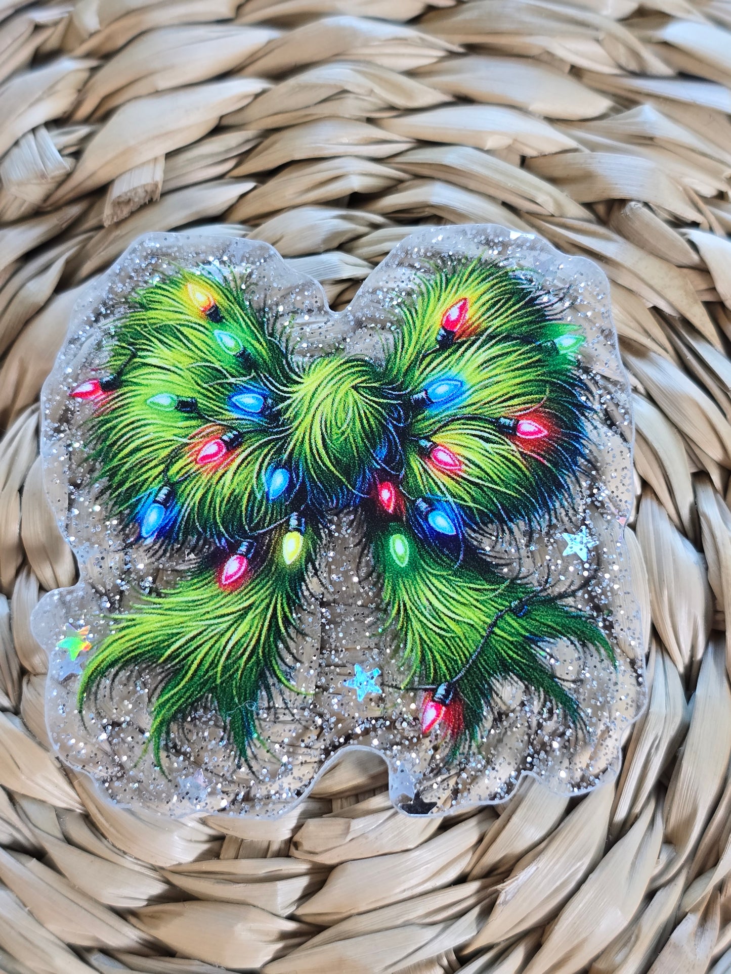 Acrylic Glitter Flatbacks- Mr. Moody Bow with Christmas Lights