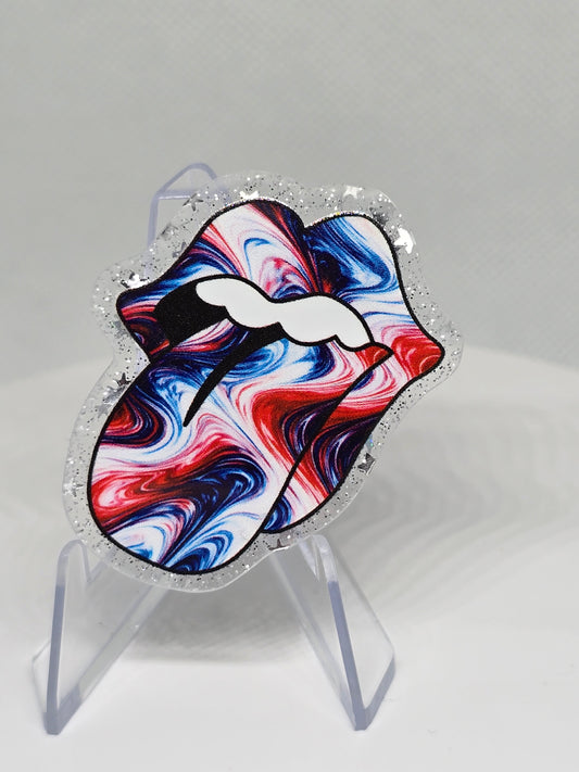 Acrylic Glitter Flatback- Red White and Blue Tongue Paint Swirl