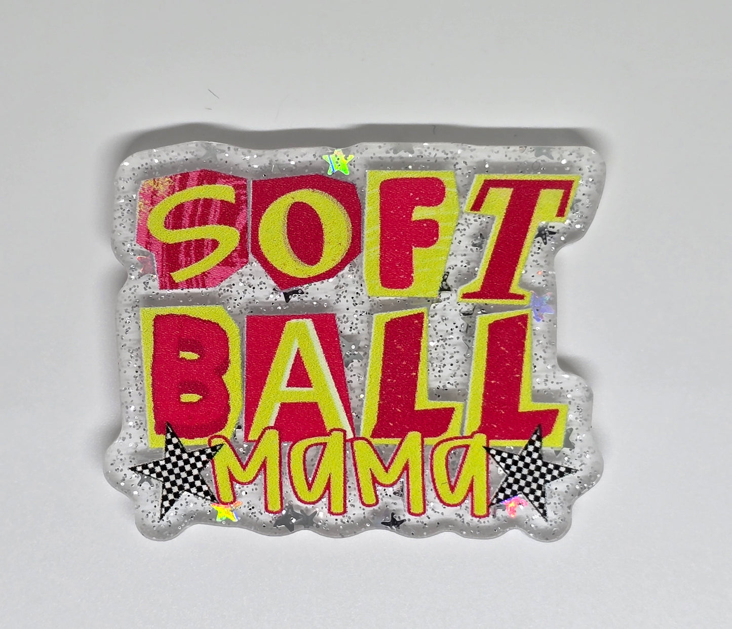 Acrylic Glitter Flatback- Soft Ball Mama