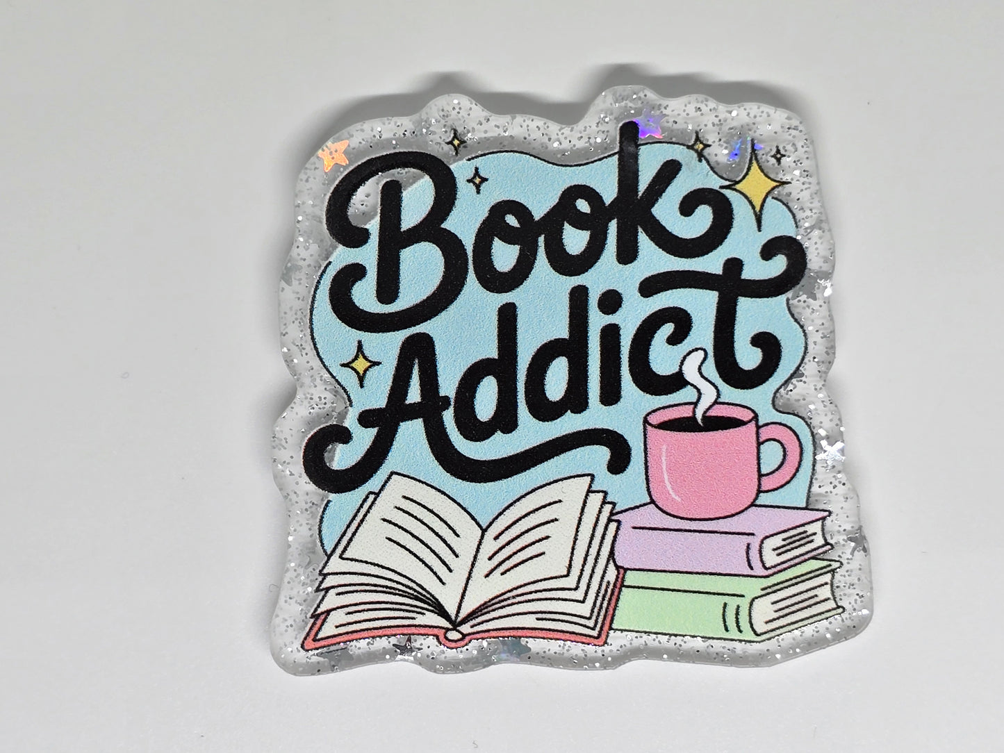 Acrylic Glitter Flatback- Book Addict
