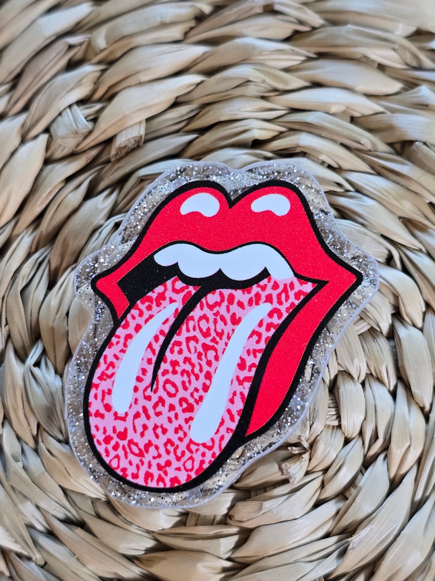 Acrylic Glitter Flatbacks- Pink Leopard Tongue