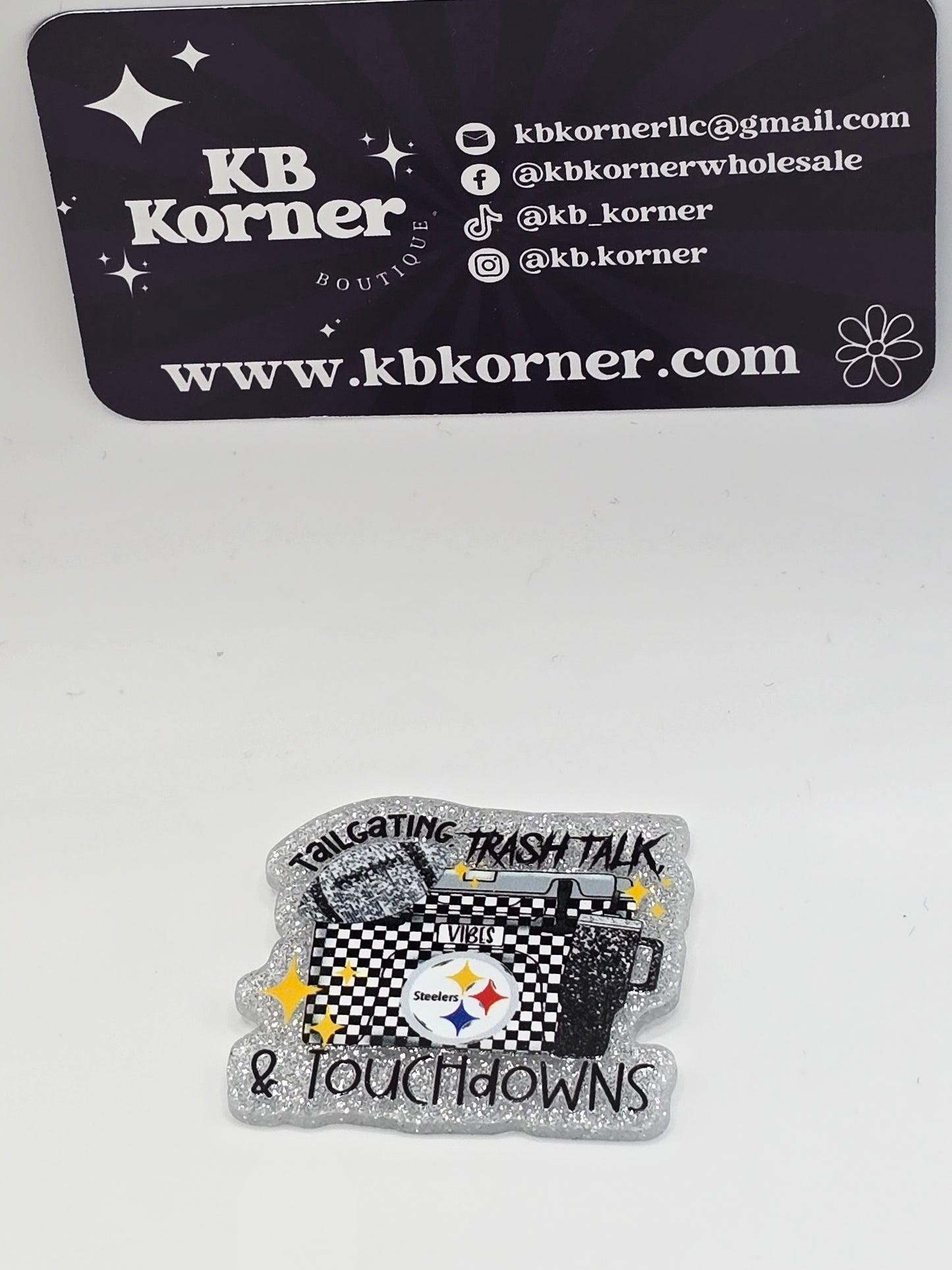 Acrylic Glitter Flatbacks - Tailgating, Trashtalk and Touchdowns Steelers