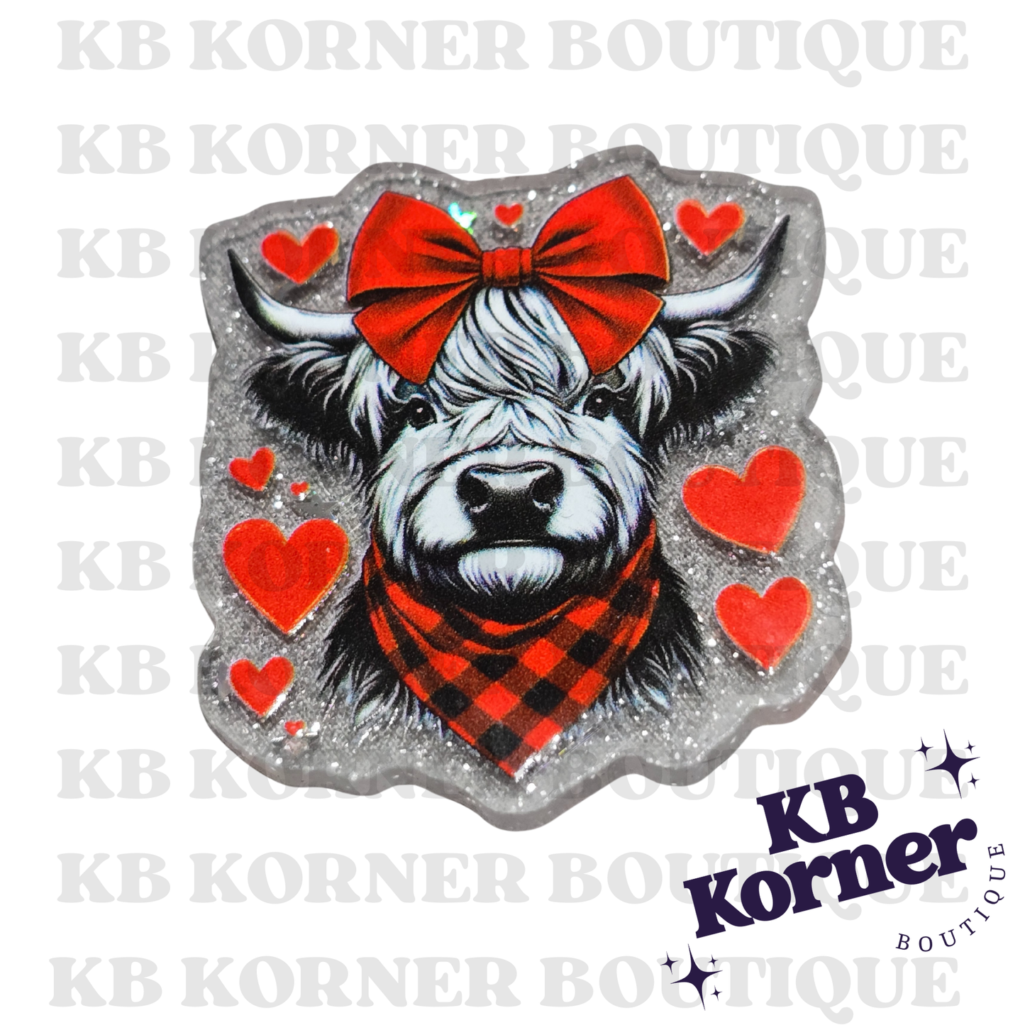 Acrylic Glitter Flatbacks- Valentine’s Cow