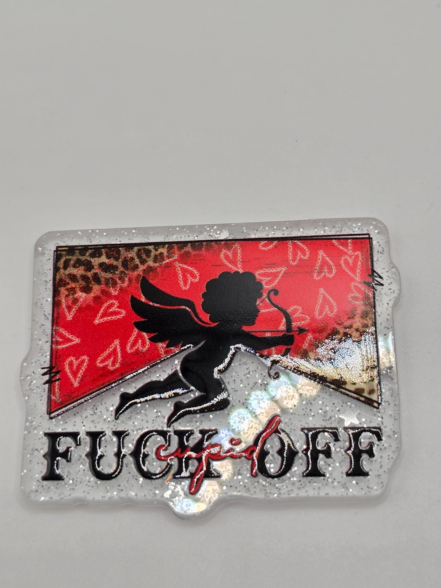 Acrylic Glitter Flatbacks- Valentine’s Fuck Off Cupid
