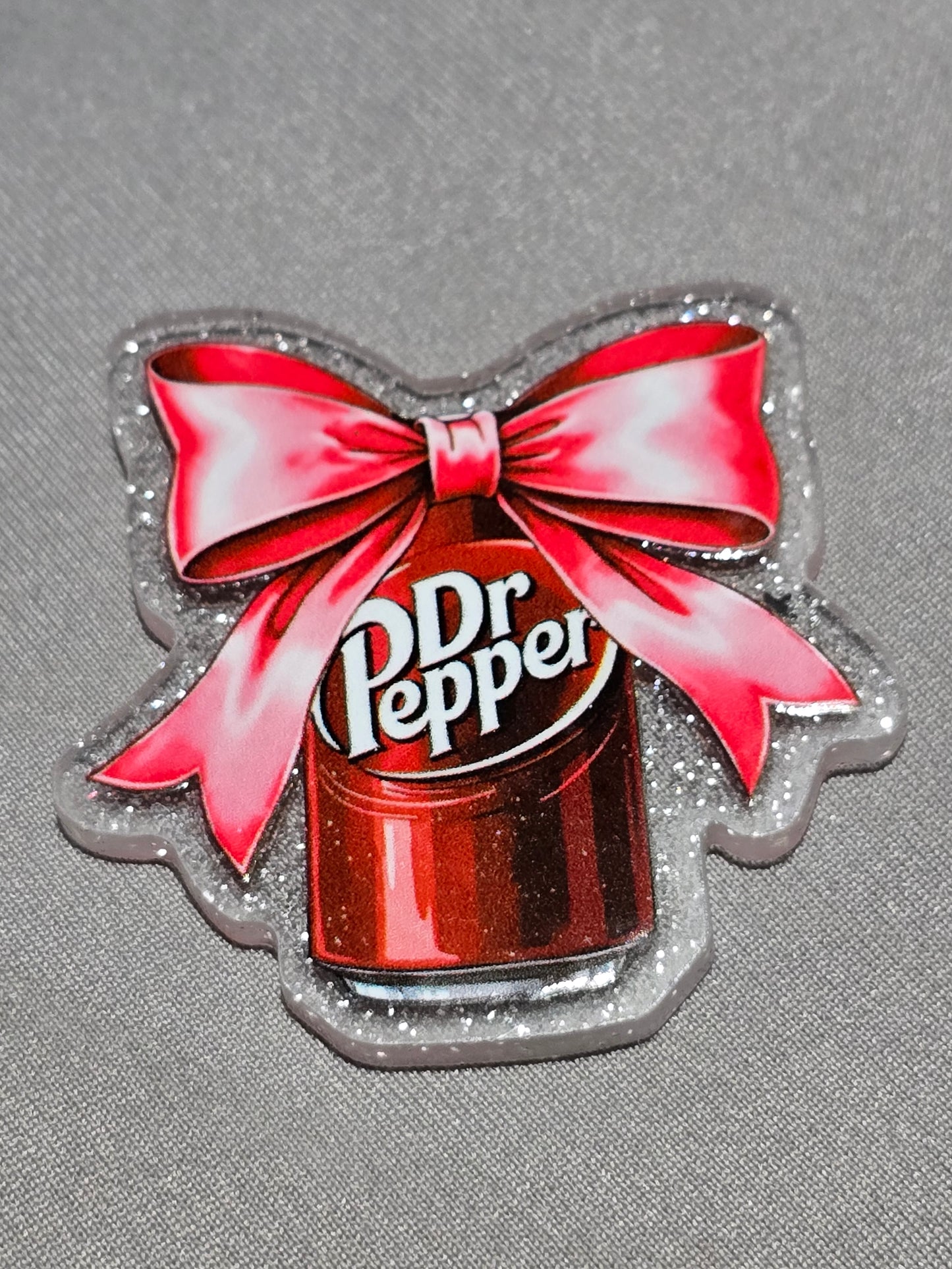 Acrylic Glitter Flatbacks- Dr. Pepper With Bow